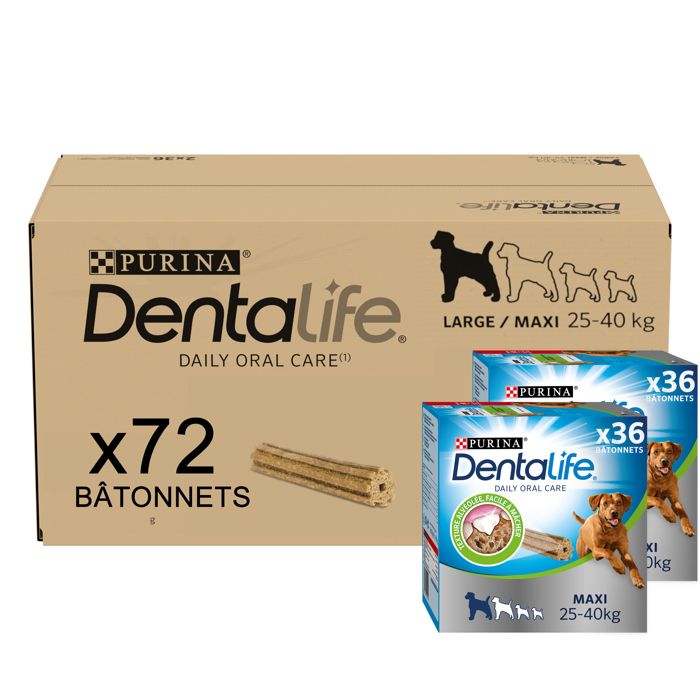 DENTALIFE Maxi - MultiPack - 72 Friandises à mâcher pour chiens de grande taille - 2 X 1272g - Hygiène bucco-dentaire au quotidien
