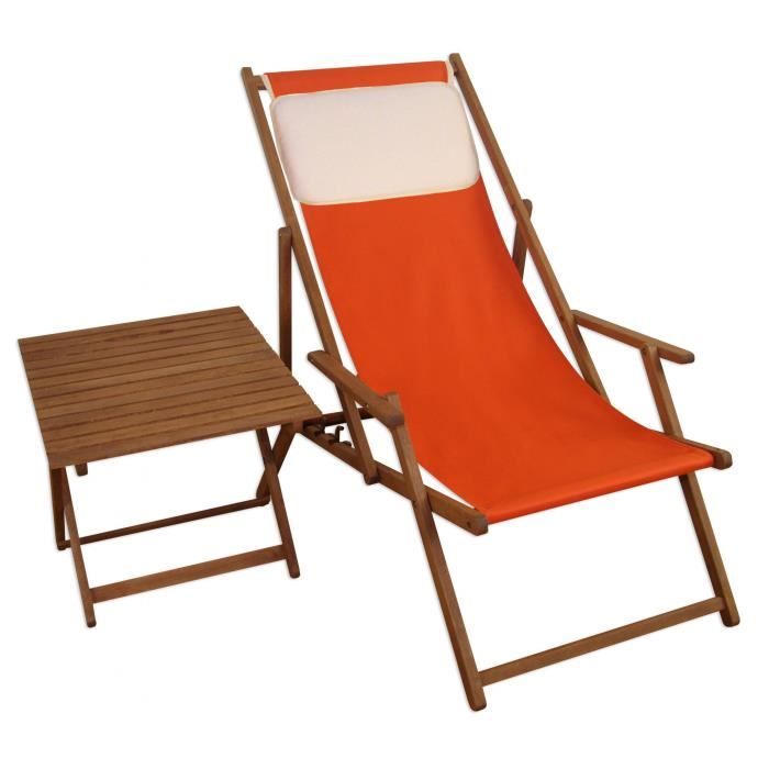 chaise longue jardin couleur terracotta, bain de soleil pliant, petite table, oreiller 10-309tkh