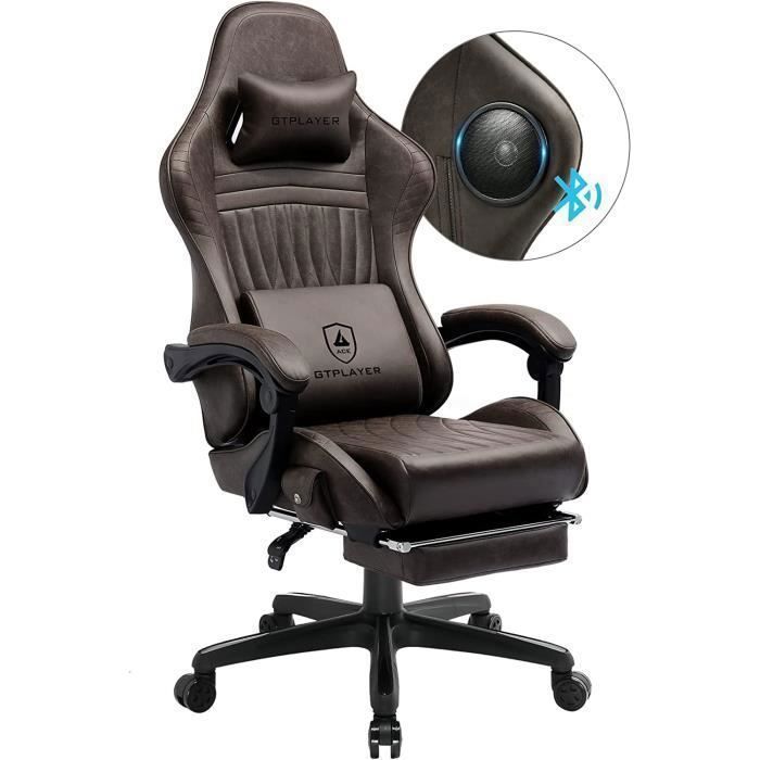 Chaise bureau - GTPLAYER - Chaise Gaming - Repose-pied - Haut‑parleur Bluetooth - Accoudoirs synchronisés
