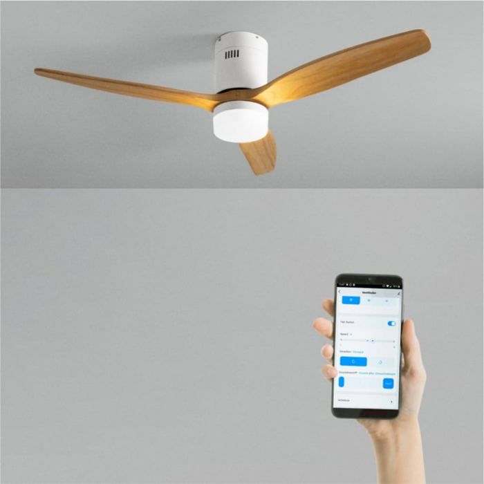Ventilateur de plafond - Create - Avec lumière - Silencieux - Ø132cm - Blanc/Effet bois clair
