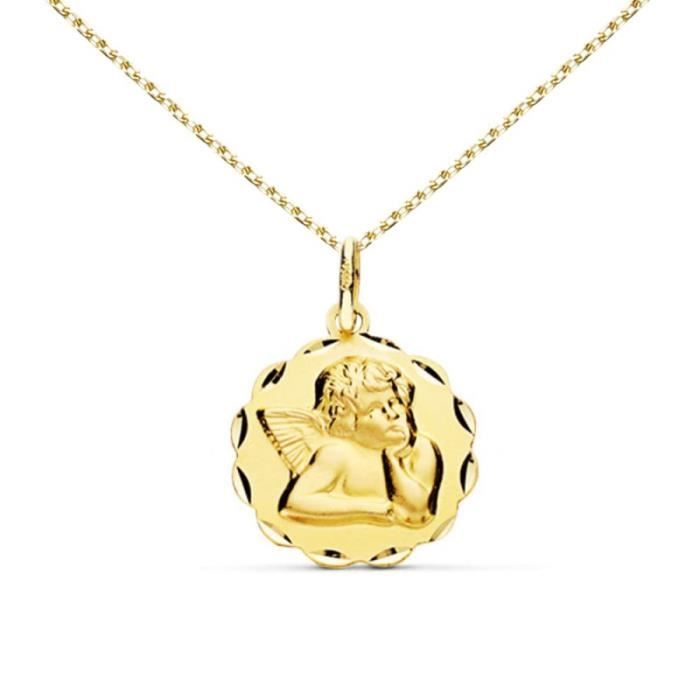collier - médaille or 18 carats 750/1000 ange - chaîne dorée