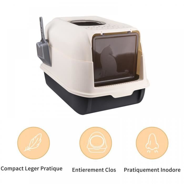 Meilleurs prix pour Bac Litière pour Chat - MENGDA - Maison de Toilette avec Toit Ouvrant - 51 x 36 x 34 cm - Noir