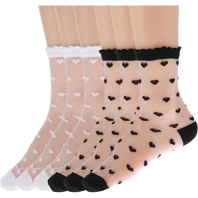 Chaussettes Femme Transparentes en Filet Noir Dentelle Ete Ruffle