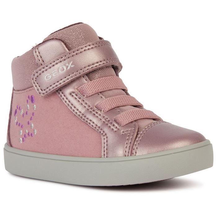 basket geox b gisli girl b pour bébé fille - rose foncé - lacets - effet cuir nacré