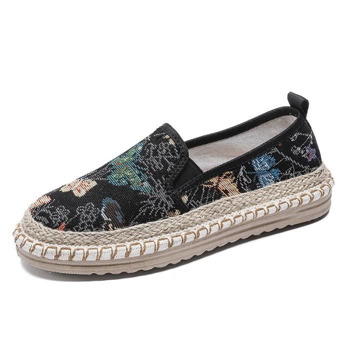 INSFITY Espadrille Femme en Toile Imprime - Confort Respirable - Noir