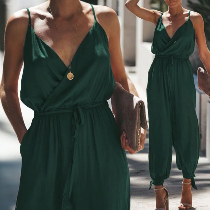 Femmes Combinaison Avec Nœud À Col En V Combishort Avec Boutons D'Été