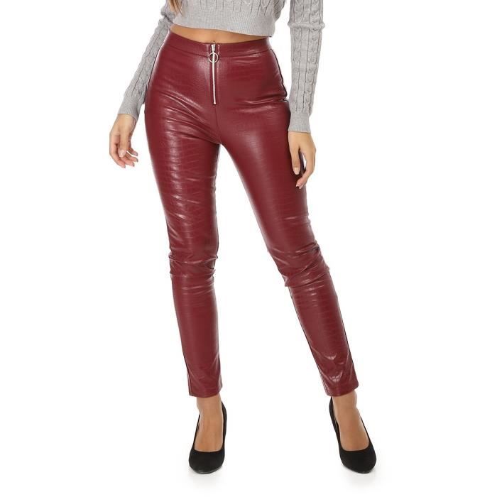 Legging simili store cuir bordeaux