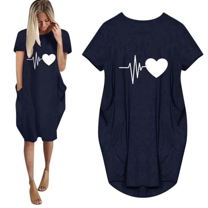 Femmes Casual Plus Size Impression O-Neck Manches Courtes T-shirt Long Chemisier Top g59912 Noir Femmes Casual Plus Size Impression O-Neck Manches Courtes T-shirt Long Chemisier Top g59912 Noir