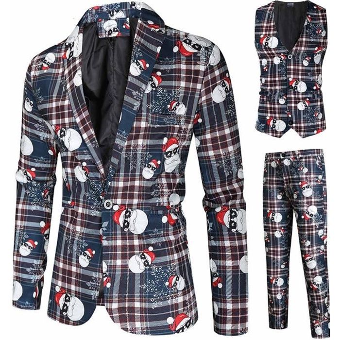 Sasaquoy Ensemble De Vetements Costume de Noël pour homme à différentes impressions comprend un gilet pantalon veste Multicolore