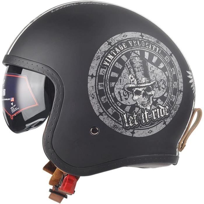 Casque Moto Jet Vintage - Demi-jet Avec Visière, Homologué ECE - Pour Scooters, Cruisers - Unisexe Adulte