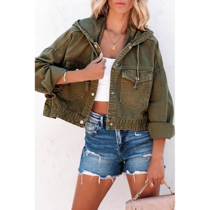 OOTDAY Blouson Veste Court en Jean Femme LC788165 9 Vert Cdiscount Pret a Porter