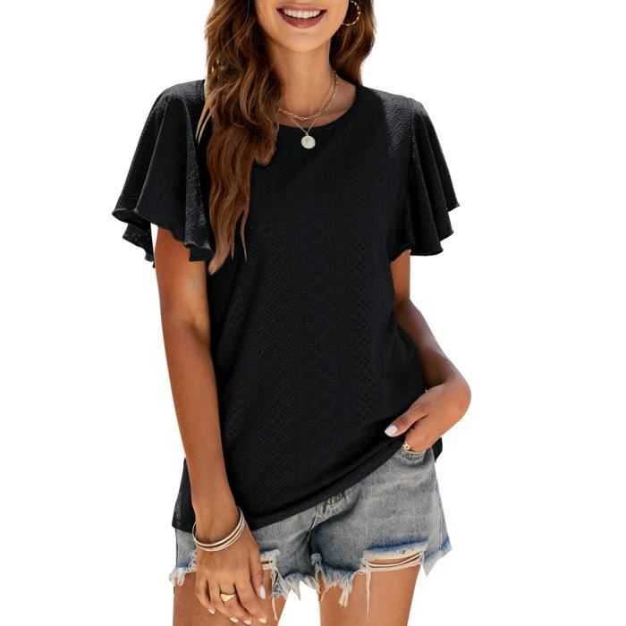 Haut Femme Sexy- T-Shirts à Manches Courtes Col En V Croisé Couleur Unie Décontracté Simple Basique Chemise D'été Ample Chic Élégants Top Classiques Comfortable Tous Les Jours Streetwear Blouse