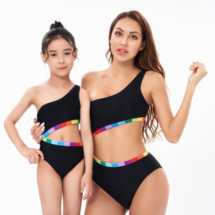 Maillot de bain une piece parent enfant bikini mere fille Noir Cdiscount Pret a Porter