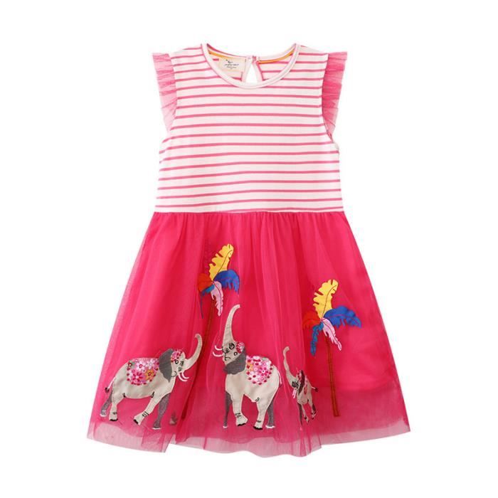 Robe Fille Gaze Col rond Manches courtes Casual Rayure Imprime Rose Cdiscount Pret a Porter