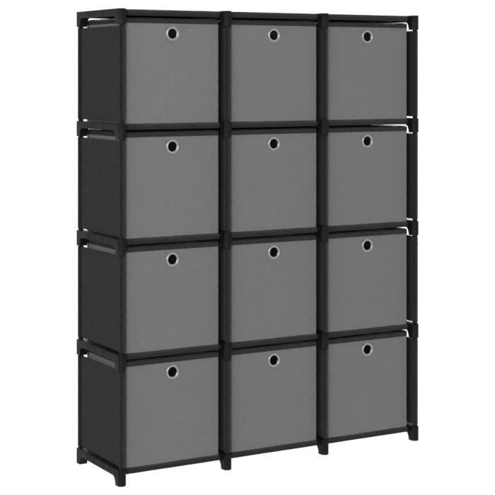432prime- meuble etagère bureau salon contemporain - étagère à 12 cubes avec boîtes noir 103x30x141 cm tissu - 103 x 30 x 141 cm