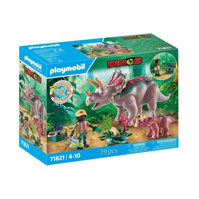 PLAYMOBIL 71821 Tricératops avec bébé et explorateur Dinos 29 pièces Dès 4 ans