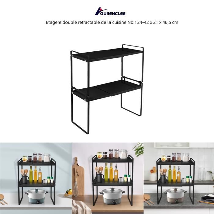 etagère à épices double rétractable de cuisine - quiienclee - noir - contemporain - design - meuble de cuisine