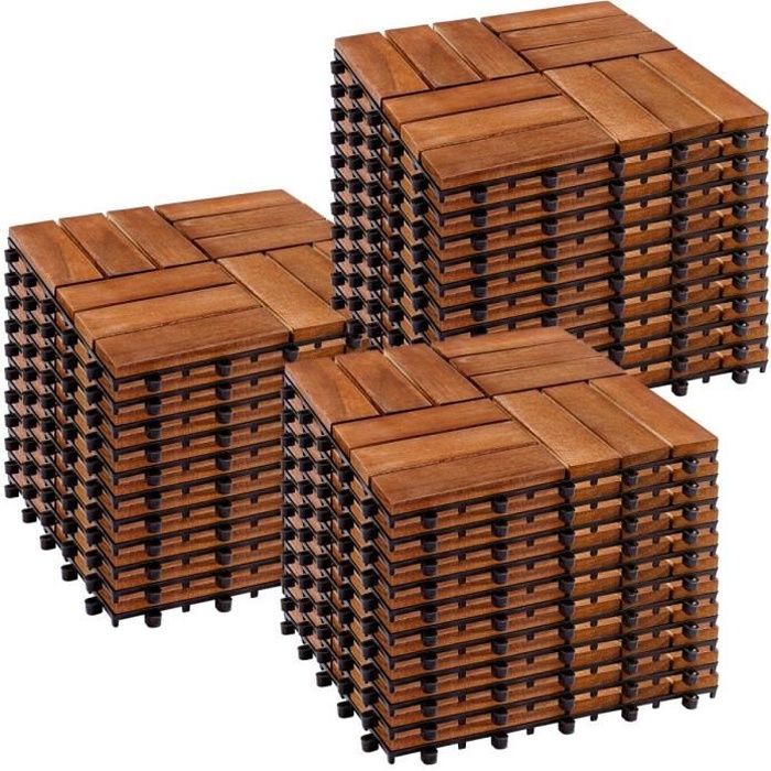 Dalle en bois d'acacia STILISTA - modèle mosaïque - lot de 33 dalles - 3m²