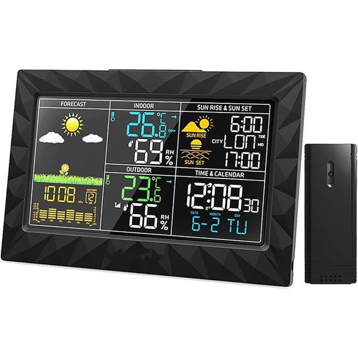Station Météo Sans Fil Weytoll - Écran Tactile, Thermomètre Hygromètre Avec Capteur Extérieur, Prévision Météo, Lever/Coucher Soleil Et Alerte Gel
