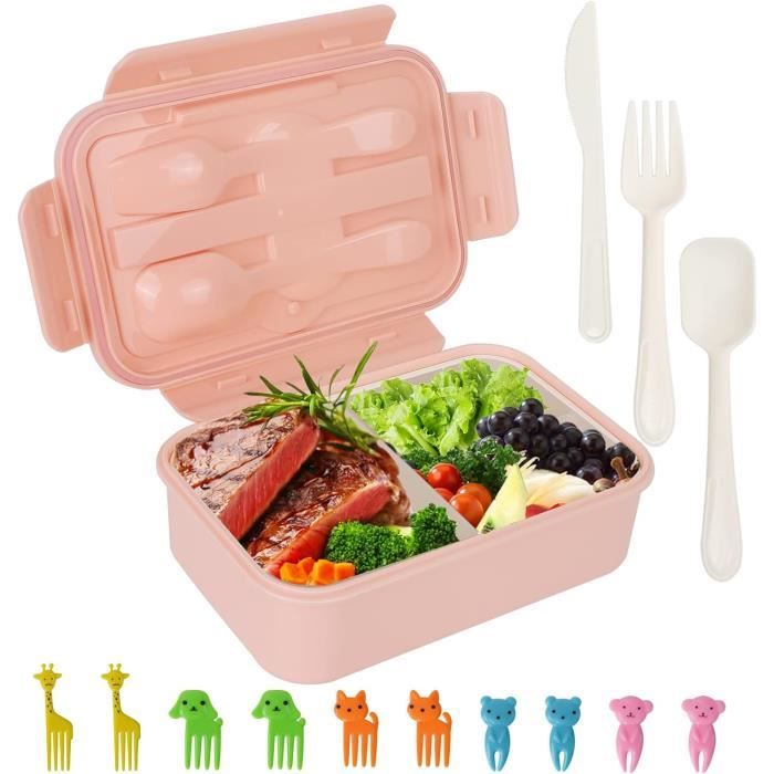 DECIO Porte-déjeuner Hermétique Avec Couverts 1100 Ml, Boîte à Lunch Pour Aliments à 2 Compartiments, Porte-collation Pour Fille écologique Et Sans BPA, Porte-repas Bento Box Pour Maison, école