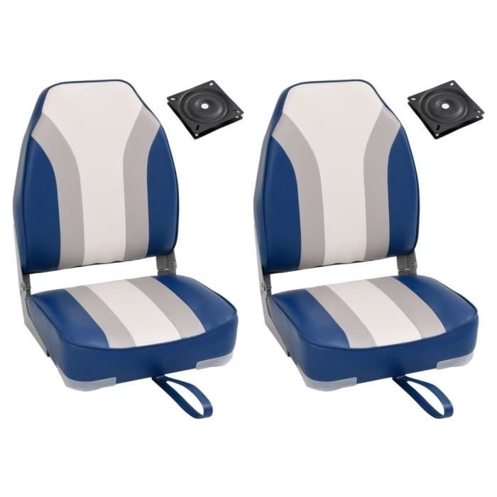 2 Sièges De Bateau Pliables Avec Oreiller - Bleu Et Blanc, Pivotants à 360°
