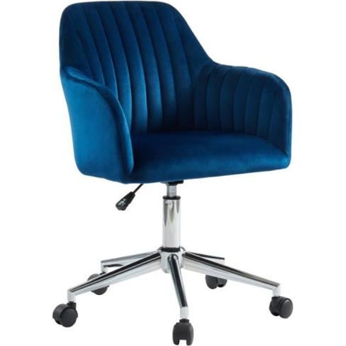chaise de bureau eleana - velours - bleu - hauteur réglable