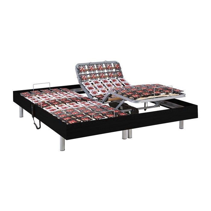 Sommier électrique de relaxation déco 2x48 plots - 2 x 70 x 190 cm - Noir - NAFURI de YSMÉE