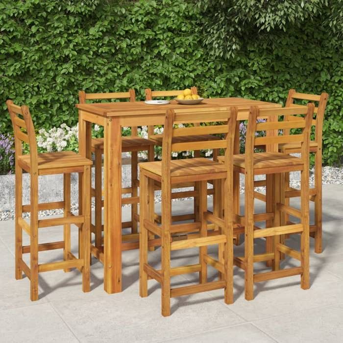 vidaXL Ensemble de Bar de Jardin 7 pcs Table et Chaises avec Repose Pieds Ensemble de Meubles de Terrasse Extérieur Bois 3154397