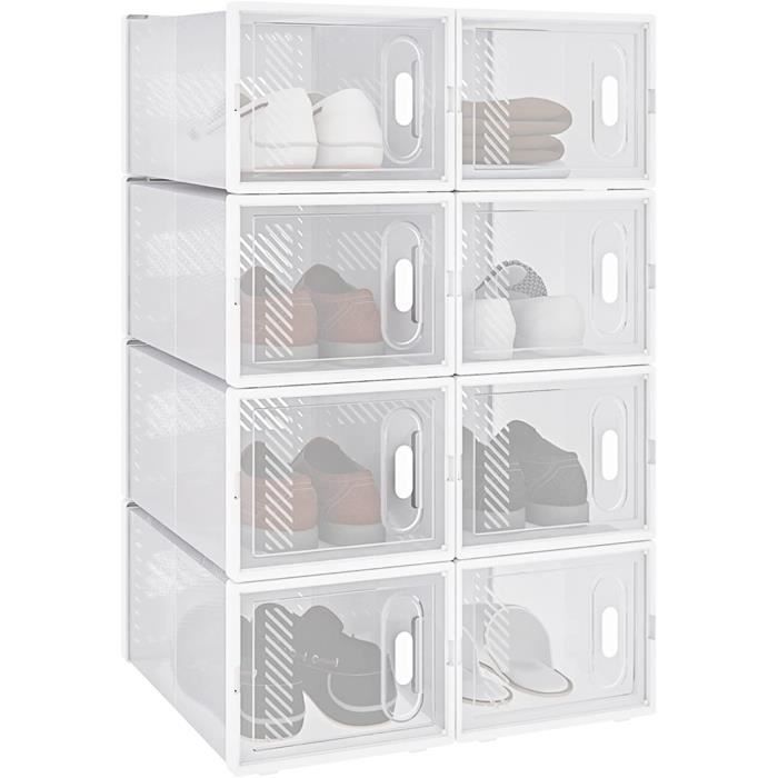 WOLTU 8 x Boîtes à Chaussures Boîtes de Rangement Transparente en Plastique Pliables et Empilables avec Couvercle