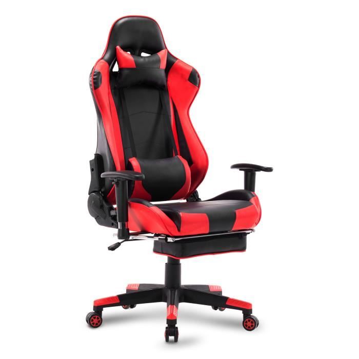 woltu fauteuil de bureau,racing chaise avec appuie-tête et repose-pieds,design inclinable,accoudoir et hauteur réglable,rouge noir