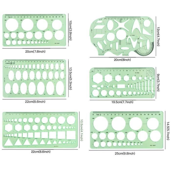 9Pcs Gabarits de Dessin en Plastique pour Etudiants et Architectes ...