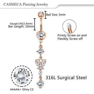Set De 7 Piercings Nombril Acier 316L - CZ Étincelant - Argent Et Or Rose - Pour Femme