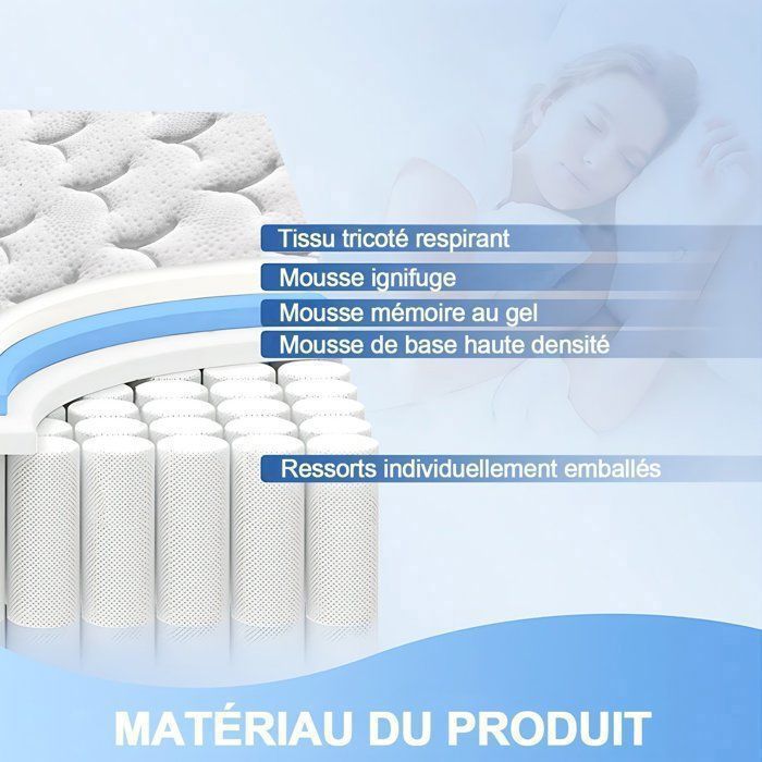 PurrJoys Matelas Hybride 90x200x25 Cm, Mousse à Mémoire De Forme Et Ressorts Ensachés, Fermeté Moyenne, Respirant, Indépendance De Couchage, Certifié CertiPUR-US® Et Oeko-TEX®, Sans Fibre De Verre