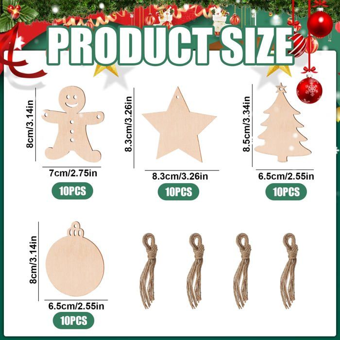 Kit De 88 Décorations De Noël En Bois à Peindre - DIY Avec Corde Et Cloches, 12 Formes, Pour Sapin Et Décoration Festive