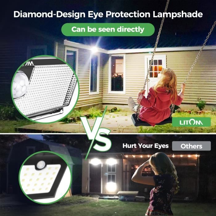 LITOM 300 LED Lampe Solaire Exterieur Puissante Etanche IPX7 Lumiere Securite de Detecteur de Mouvement PIR Sensible a Grand Angle Cdiscount Maison