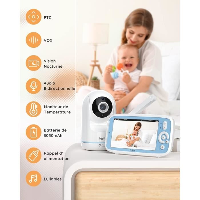 DEATTI Babyphone Camera, 1080P Baby Phone Vidéo, Camera Bebe PTZ 355°, 5  Moniteur Vidéo pour bébé avec Alertes Intelligentes, Vision Nocturne, Audio  Bidirectionnel, Batterie Rechargeable 3000 mAh : : Bébé et  Puériculture