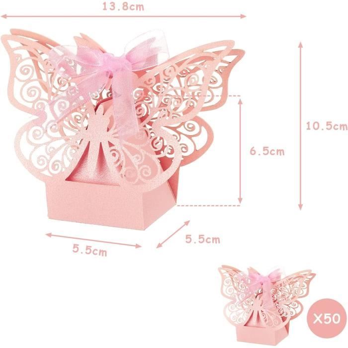 Boîtes Dragées Baptême 50Pcs - Croix Découpée Laser - Papier Nacré - Pour Mariage, Communion