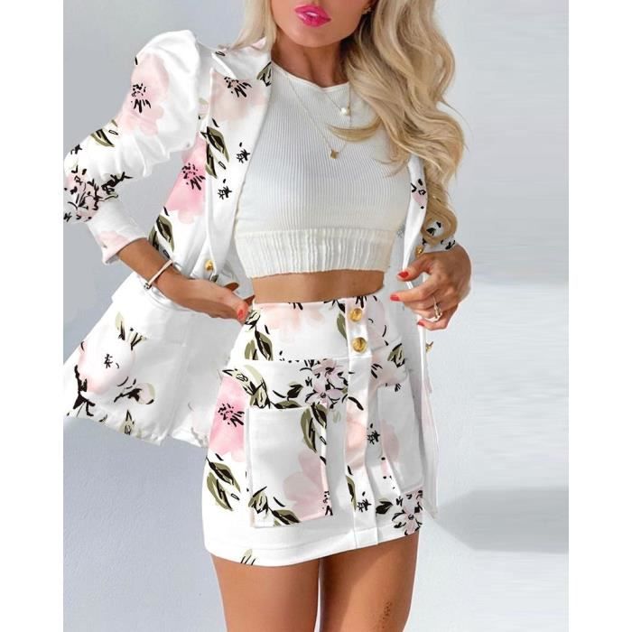 Tailleur Femme 2 Pieces Costume Ensemble Jupe Veste Blazer a Manches Longues Col V Jupe Costume Bureau Chic Elegant Slim Fit Blanc b Cdiscount Pret a Porter