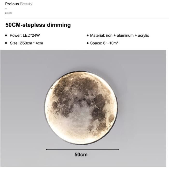 Lampe Lune 3D 50cm Variateur Télécommande Applique Murale LED EOEO En Forme De Lune - 50 Cm - Variateur Lumière & Télécommande - Décoration Enfant & Chambre Moderne éclairage Ambiance Variable