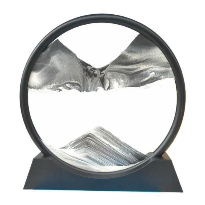 Sablier Peinture De Sable Dynamique 3D – Cadre Rond – Verre Et Bois – 29 à 44 Cm – Déco Bureau Anti-Stress