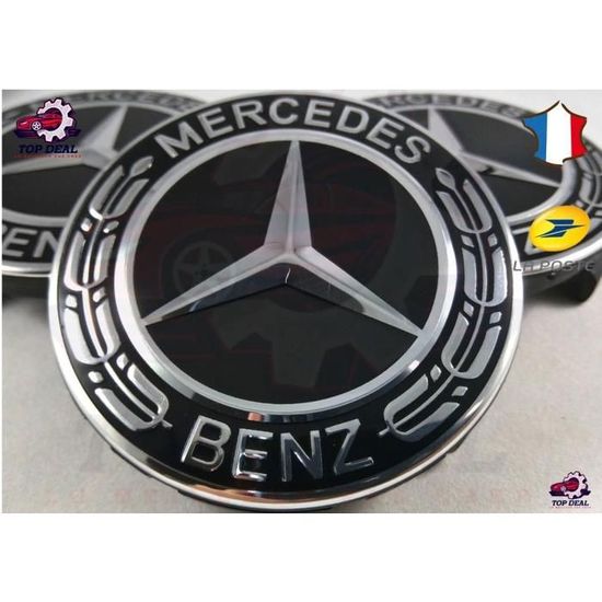 LOT 4 Cache Moyeu 75mm BLEU Pour Mercedes Logo Embl&egrave;me Jante Centre De