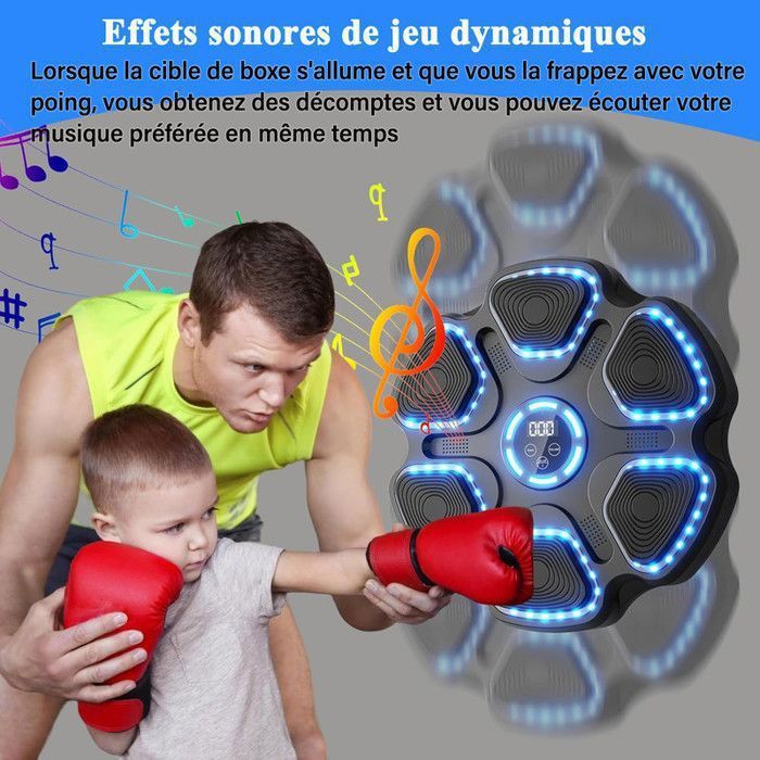 Music Boxing Machine de boxe électronique LED, 9 fonctions et 18 vitesses et mode comptage, cible de boxe murale Bluetooth avec gants de boxe pour adultes et enfants