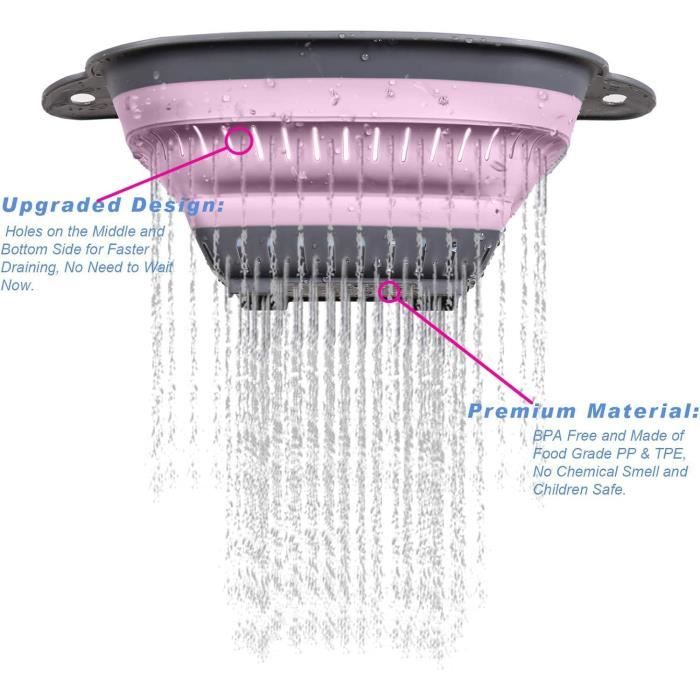 2 Passoires De Cuisine Pliables En Silicone - Rose Et Bleu - Égouttoir Compact Pour Légumes, Fruits, Pâtes