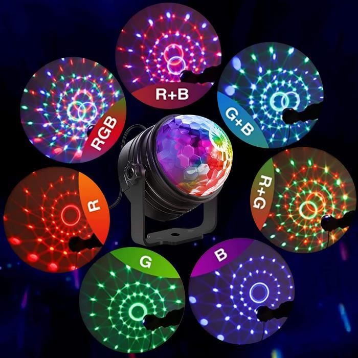 Boule Disco 2 Pack, LUNSY Boule a Facette de Commande Vocale Lumière Soirée  360° Rotation LED Lampe, RVB 7 Couleurs Jeux de Lumiere avec Télécommande 3  Modes pour Enfants Fête/Noël/DJ : 