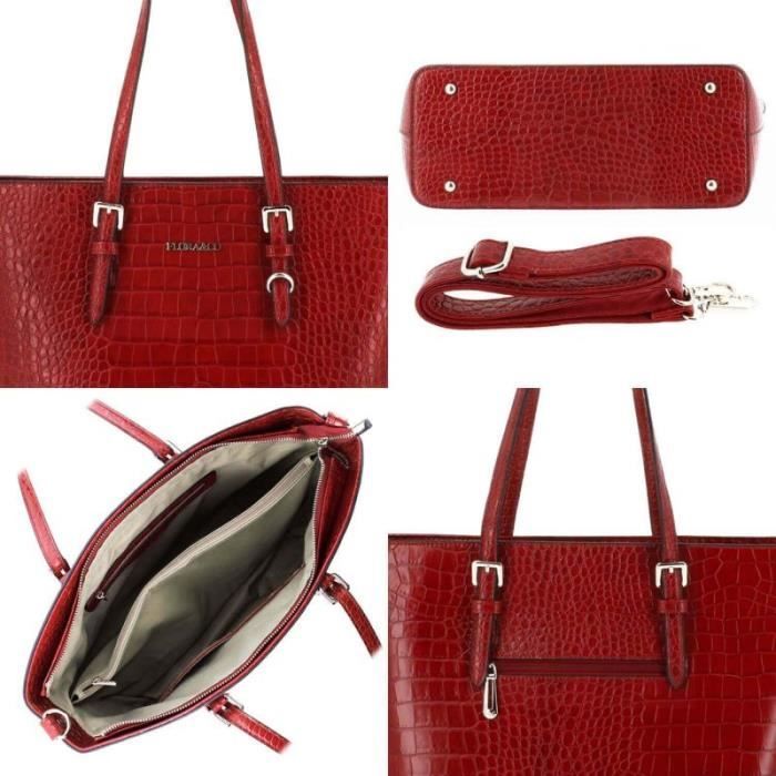 Sac à Main LOTUS - Simili Cuir Brillant Rouge Ou Marine, Effet Croco, Format A4
