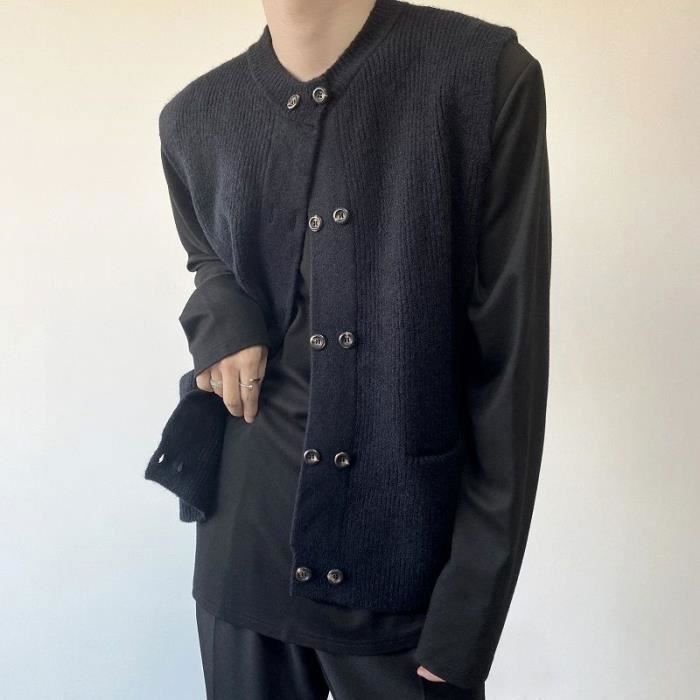 Gilet Tricoté Femme à Double Boutonnage - Col Rond - Sans Manches - Cardigan Ample Pour Automne/hiver