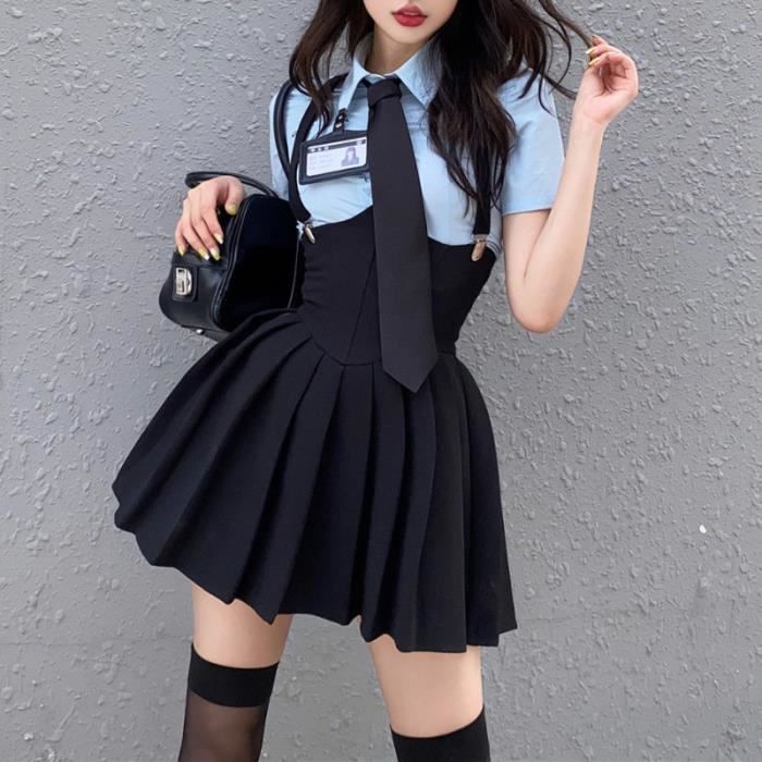 Jupe plissee taille haute pour femmes Suit E47581 Style Preppy sangle Corset couleur Blanc Blanc Cdiscount Pret a Porter