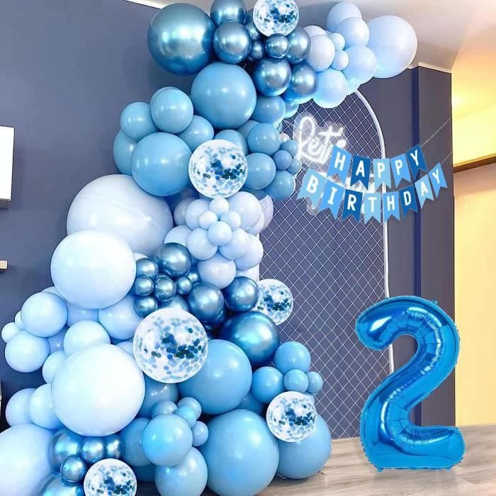 Ballon 2 Ans Bleu Arcen-Ciel Xl - Ballon Anniversaire 2 Ans Decoration,  Ballon Chiffre 2, Happy Birthday Fête Deco Kit Set N[N8365]