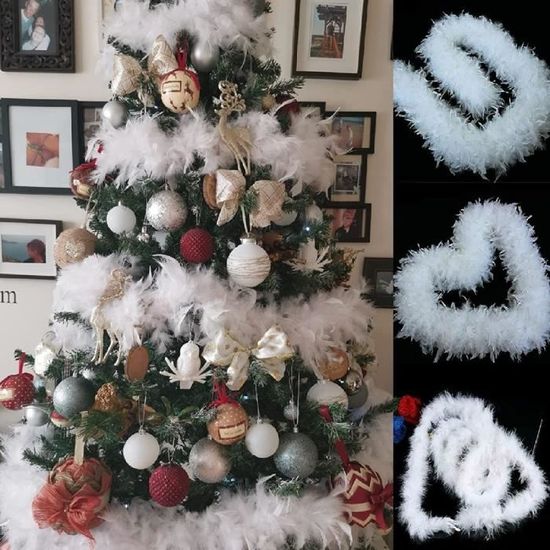 Boa en plumes blanches Rashion pour sapin de Noël, 5 pièces x 2 m -  guirlande pelucheuse, ruban gros grain boa pour sapin de Noël, décoration  de fête 