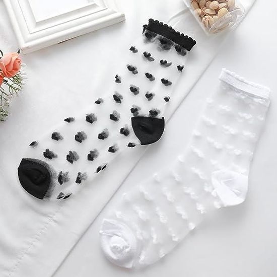 Lot De 10 Paires Chaussettes Femmes Volants - Noir Et Blanc, Confortables Et Respirantes